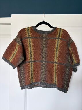 Cheap Monday Striped Short-Sleeve Sweater — Rust & Gray